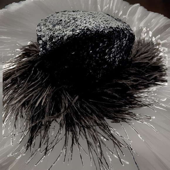 Vintage Accessories - Vintage 1950s Henry Margu Original Hat Ostrich Feathers Black Sequin Stunning